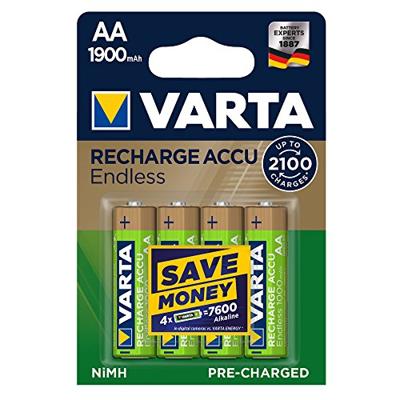 VARTA Recharge Accu Endless Energy AA Mignon Ni-MH accu verpakking met 4 stuks 1900mAh – maximaal 2100 laadcyclussen, lage zelfontlading, voorgeladen en Ready2Use – oplaadbaar zonder memory-effect