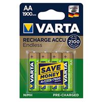 VARTA Recharge Accu Endless Energy AA Mignon Ni-MH accu verpakking met 4 stuks 1900mAh – maximaal 2100 laadcyclussen, lage zelfontlading, voorgeladen en Ready2Use – oplaadbaar zonder memory-effect - thumbnail