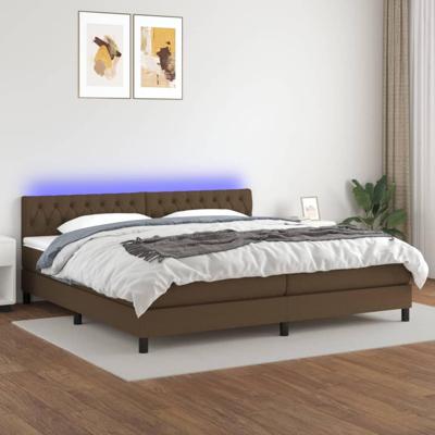 Boxspring met matras en LED stof donkerbruin 200x200 cm