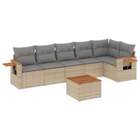 7-delige Loungeset met kussens poly rattan beige - thumbnail