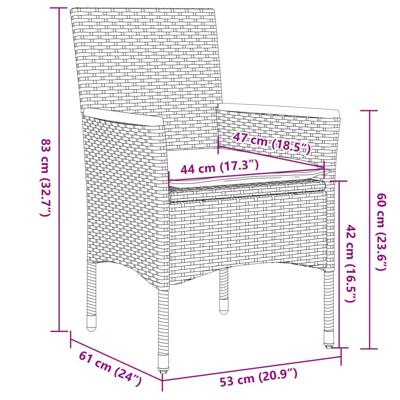 3-delige Tuinset met kussens poly rattan en glas grijs - thumbnail