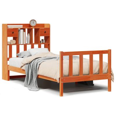 Bed met boekenkast zonder matras grenenhout wasbruin 100x200 cm