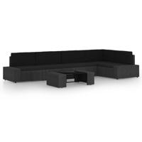 6-delige Loungeset met kussens poly rattan zwart - thumbnail