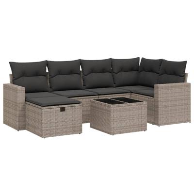 6-delige Loungeset met kussens poly rattan grijs - thumbnail