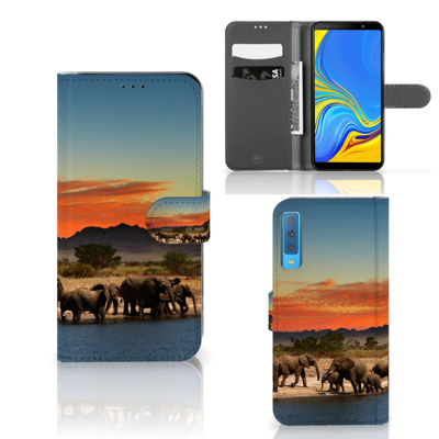 Samsung Galaxy A7 (2018) | Telefoonhoesje | Met pasjeshouder | Olifanten