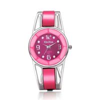 XinHua vrouwen Diamond spiegel oppervlakte holle roestvrijstalen armband quartz horloge (roze) - thumbnail