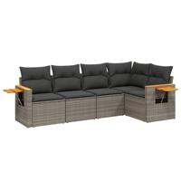 5-delige Loungeset met kussens poly rattan grijs - thumbnail