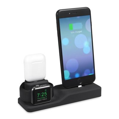 3 in 1 Premium siliconen Stand Charging Dock voor AirPods & Apple Watch & iPhone (zwart)