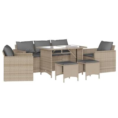 6-delige Loungeset met kussens poly rattan beige
