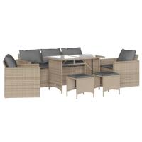 6-delige Loungeset met kussens poly rattan beige - thumbnail