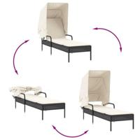 Ligbed met luifel en tafel poly rattan zwart - thumbnail