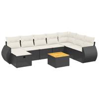 9-delige Loungeset met kussens poly rattan zwart - thumbnail