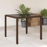 Tuintafel met glazen blad 90x90x75 cm poly rattan bruin - thumbnail