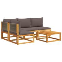 5-delige Loungeset met kussens massief acaciahout - thumbnail