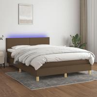 Boxspring met matras en LED stof donkerbruin 140x200 cm - thumbnail