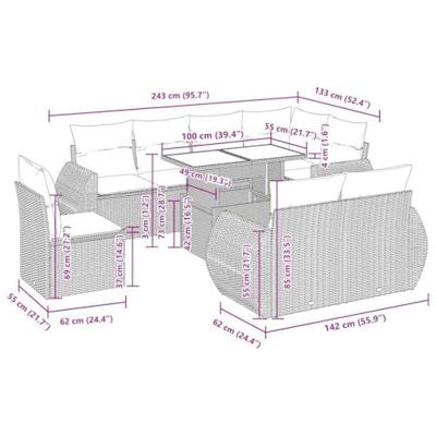 9-delige Loungeset met kussens poly rattan zwart