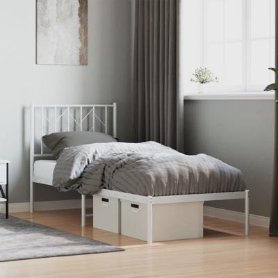Bedframe met hoofdbord metaal wit 150x200 cm