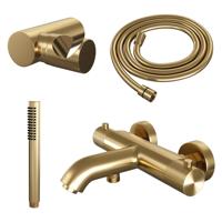 Opbouwset Bad- en Douchekraan Brauer Gold Carving Thermostatisch Met Wandhouder Geborsteld Goud - thumbnail