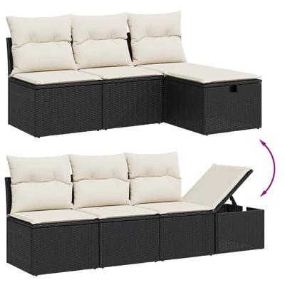 9-delige Loungeset met kussens poly rattan zwart