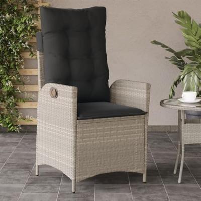 Tuinstoelen 2 st verstelbaar met kussens poly rattan lichtgrijs - thumbnail