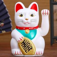 Zwaaiende Lucky Cat - Wit - thumbnail