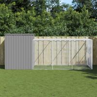 Hondenhok met ren 214x457x181 cm staal lichtgrijs - thumbnail