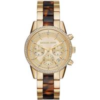 Michael Kors MK 6322 Ritz chronograafhorloge voor dames, goudkleurig en schildpadacetaat - thumbnail