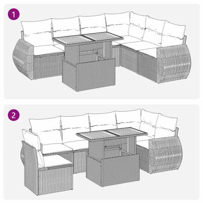 7-delige Loungeset met kussens poly rattan grijs - thumbnail