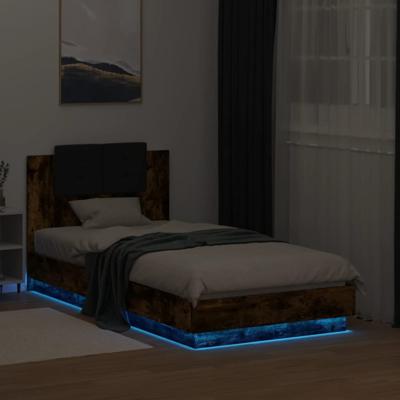 Bedframe met hoofdbord en LED gerookt eikenkleurig 90x200 cm