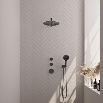 Brauer Gunmetal Carving Thermostatische Regendoucheset Inbouw - Hoofddouche 30 cm - Rechte Wandarm - Handdouche 3 Standen - Doucheslang - Wandaansluitbocht - Gunmetal