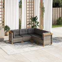 5-delige Loungeset met kussens poly rattan grijs - thumbnail