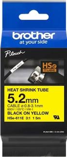 Brother HSE611E Labeltape krimpkous Tapekleur: Geel Tekstkleur: Zwart 5.2 mm 1.5 m