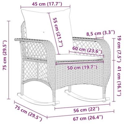Tuinschommelstoel met kussens poly rattan grijs