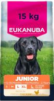 Eukanuba Junior Hondenvoer Droog met verse kip voor grote rassen, premium droogvoer voor honden in de groei, 15 kg - thumbnail