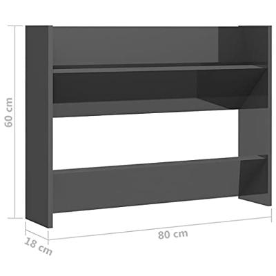 VidaXL Wandschoenenkast 80x18x60 cm bewerkt hout hoogglans grijs