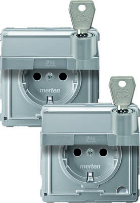 Merten Aquadesign 1-voudig stopcontact kinderveilig met klapdeksel, tekstkader en sluitingen aluminium MTN2318-7260