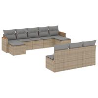 10-delige Loungeset met kussens poly rattan beige - thumbnail