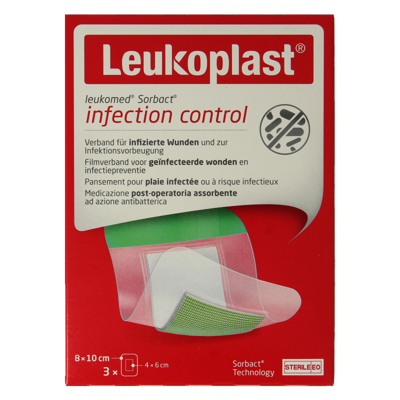 Leukoplast Hechtpleister leukomed sorbact 8 x 10cm 3 Stuks Leukoplast Hechtpleister leukomed sorbact 8 x 10cm 3 Stuks