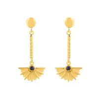 Vergulde Gouden Waaier Oorbellen met Blauwe Saffier - thumbnail