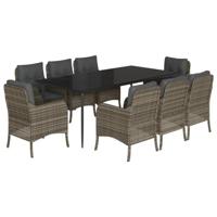 9-delige Tuinset met kussens poly rattan grijs - thumbnail
