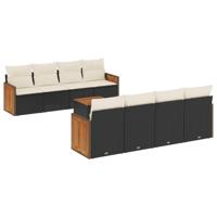 9-delige Loungeset met kussens poly rattan zwart - thumbnail
