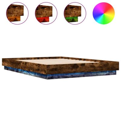 Bedframe met LED-verlichting gerookt eikenkleurig 150x200 cm - thumbnail