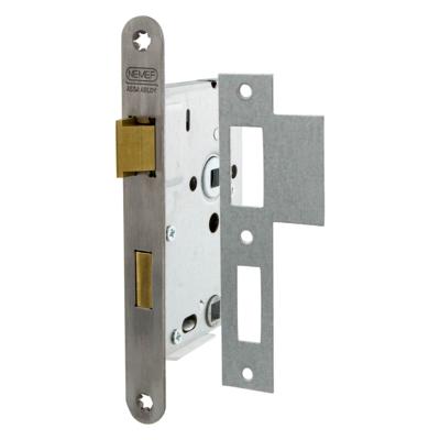 Nemef 1264 Toilet/badkamerdeurslot | DM50mm | WC63mm | krukgat 8mm | voorplaat RVS 20x174mm afgerond | messing dag- en nachtschoot | DR 1+3/2+4 -