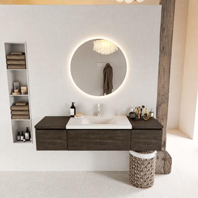 MONDIAZ BUKLA 160cm badmeubel met module 40 kleur Dark Brown met 3 lades. Wastafel CLOUD midden 1 kraangat kleur Talc.