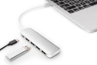 Digitus DA-70242-1 USB 3.2 Gen 1-hub 4 + 1 poorten Met snellaadpoort, Met USB-C stekker, Met aluminium behuizing Zilver - thumbnail
