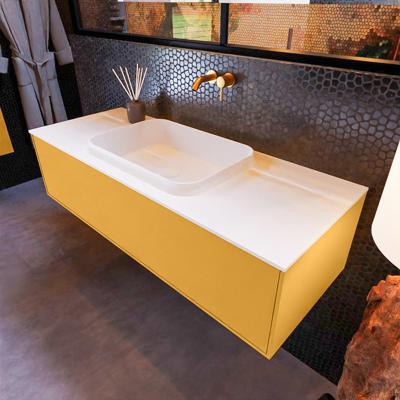 Badkamermeubelset Mondiaz Erin 120 cm met 1 Lade met RIDGE Wastafel Midden Talc Zonder Kraangaten Greeploos Mat Ocher