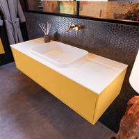 Badkamermeubelset Mondiaz Erin 120 cm met 1 Lade met RIDGE Wastafel Midden Talc Zonder Kraangaten Greeploos Mat Ocher - thumbnail