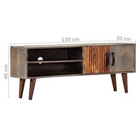 Tv-meubel 130x30x46 cm massief ruw mangohout grijs - thumbnail