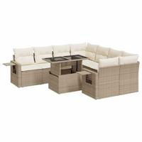 9-delige Loungeset met kussens poly rattan beige - thumbnail