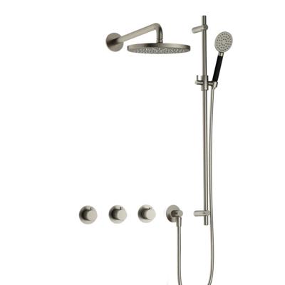 Hotbath Cobber - CB7067 - Inbouw Regendoucheset - Geborsteld Nikkel - 2 Stopkranen - Thermostatisch - Wandarm 40 cm - Hoofddouche 200 mm - Ronde Handdouche 3 Standen - Glijstang 900 mm - Waterbesparend